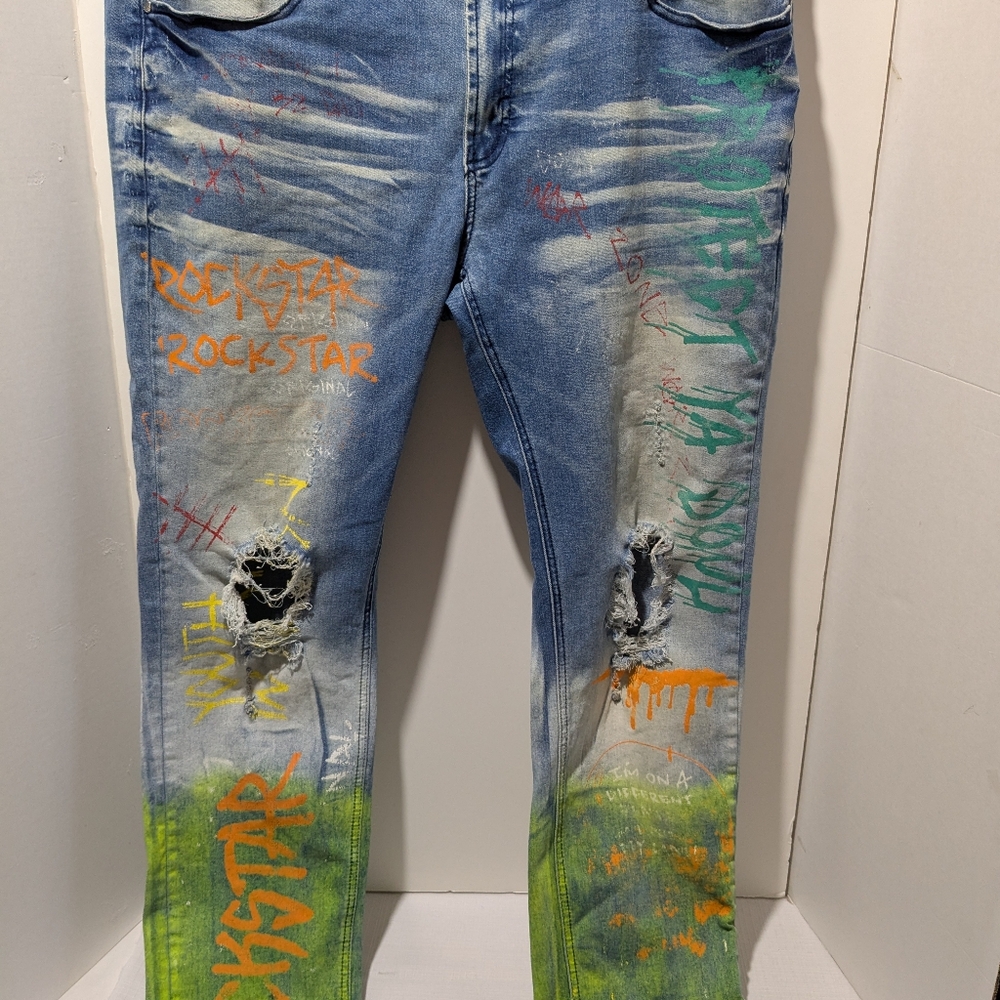 Rockstar Original Ultra Slim Natural Selection 2.0 Project Men Denim Jeans Sz 42